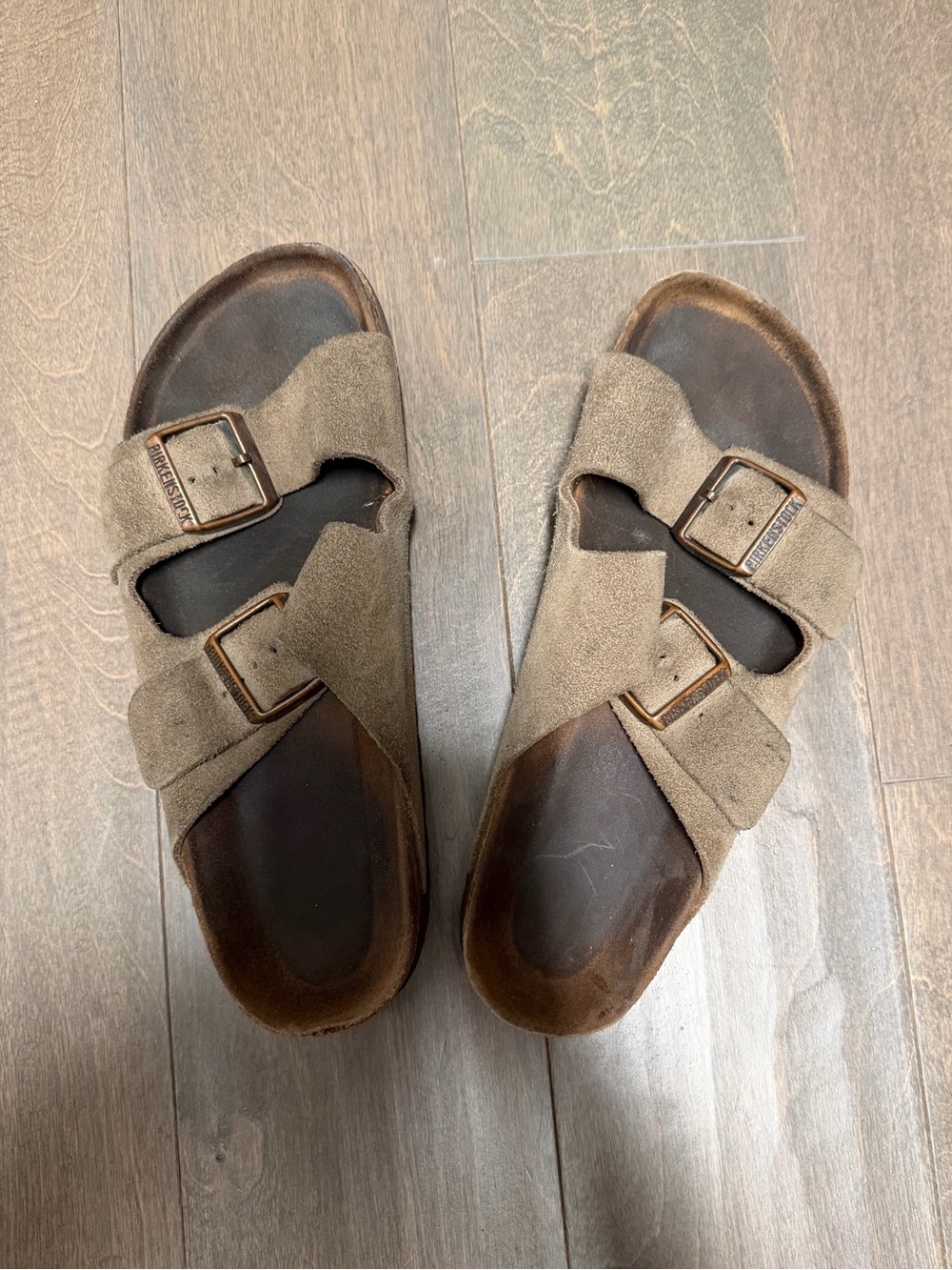 Birkenstock Two‑Strap Suede Sandals - Taupe Brown